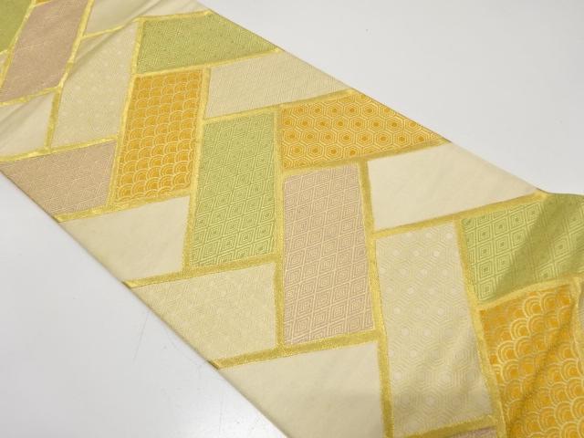 JAPANESE KIMONO / ANTIQUE FUKURO OBI / SILK / WOVEN FENCE & CLASSICAL PATTERN